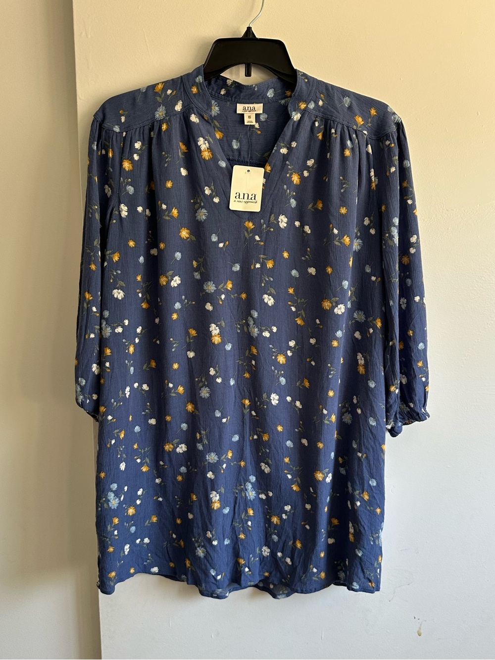 a.n.a Navy Blue Floral Mini Dress with Yellow & White Accents